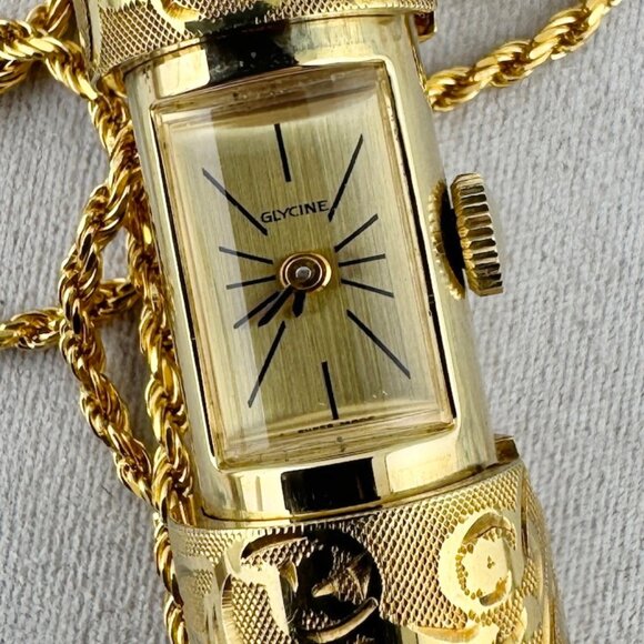 Vintage Glycine Swiss Pendant Peek a Boo or Slide Watch 30 in Italian Rope Chain main image 8